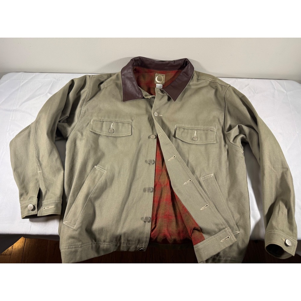 Vtg 90s Marlboro Country Store Sun Moon Canvas Rancher Jacket Leather Collar L
